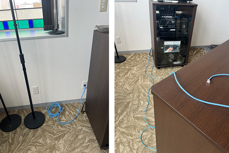 壁から有線LANケーブル